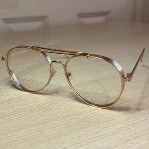 Flat Top Aviator Glasses | Gold Wire Frame Clear Lens Unisex